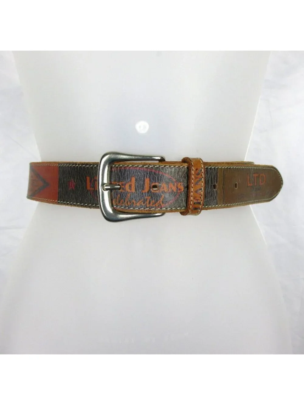 Vintage The Limited Jeans 1963 Genuine Leather Belt Silver buckle size M 90's